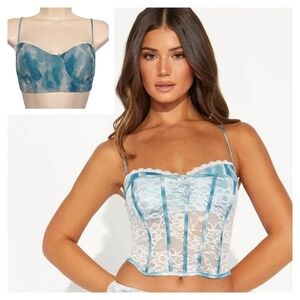 Fashion Nova X-Large Blue White Tie Dye Print Lace Trim Bra Top
